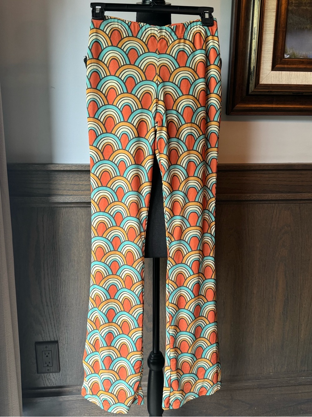 Nasty Gal Boot Cut Rainbow Scallop Print Pants - Orange & Teal Sz 0